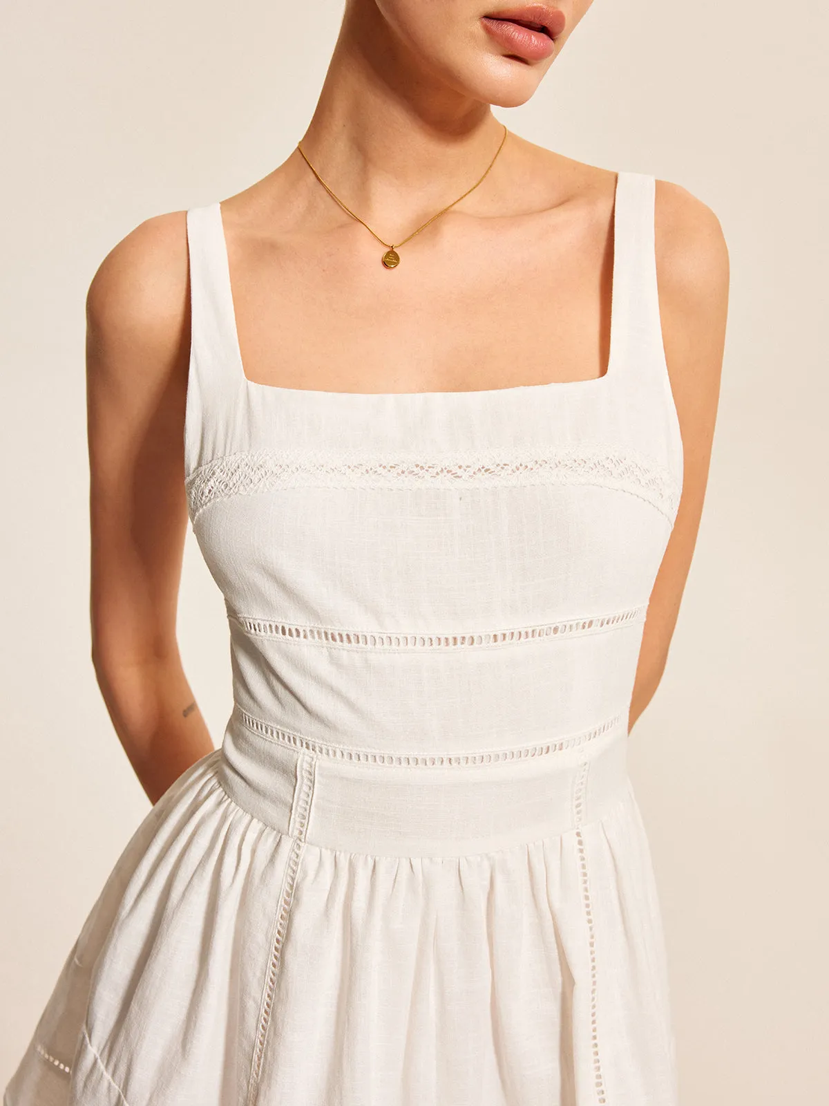 Cotton Lace Trim Square Neck Dress sold by COMMENSE product image thumbnail 5