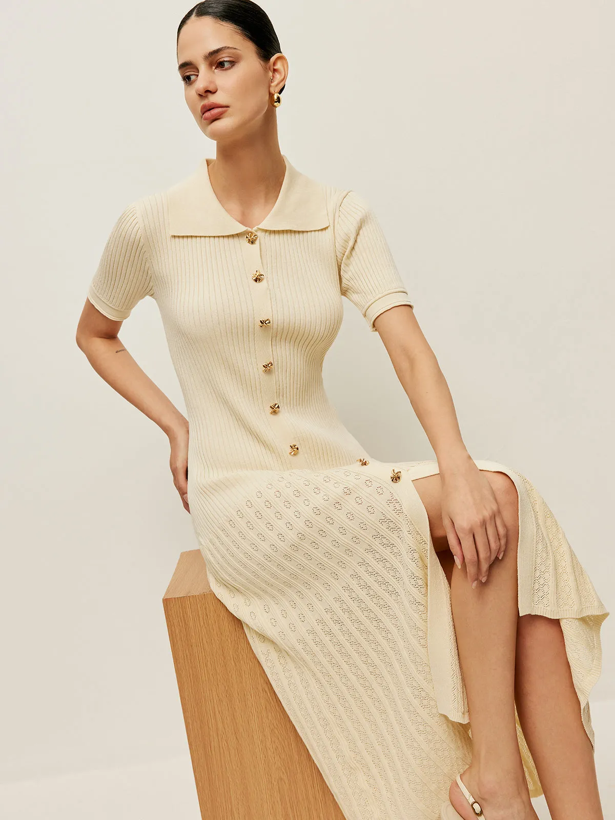 Knit Hollow Buttoned Polo Dress sold by COMMENSE