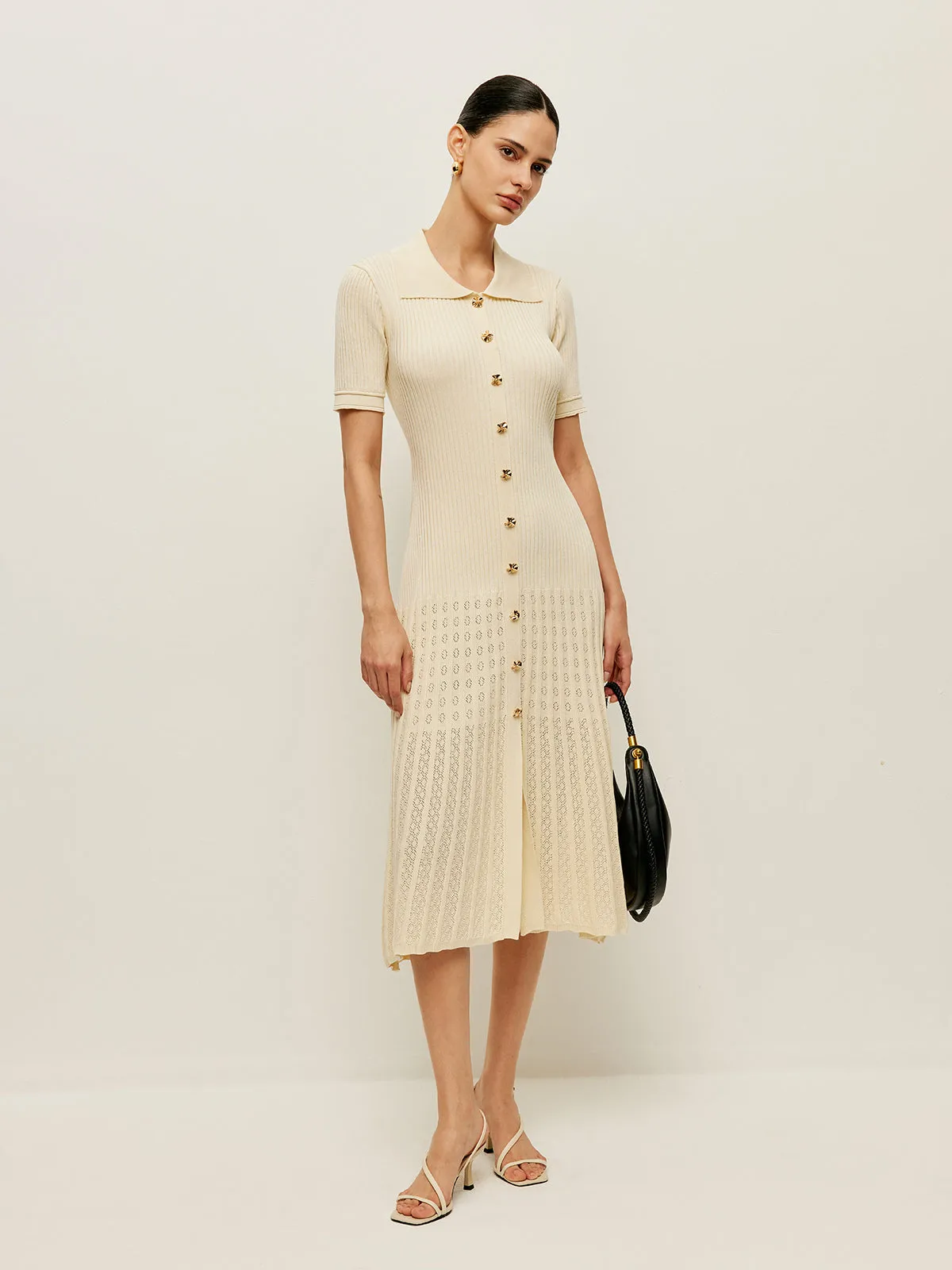 Knit Hollow Buttoned Polo Dress sold by COMMENSE product image thumbnail 2