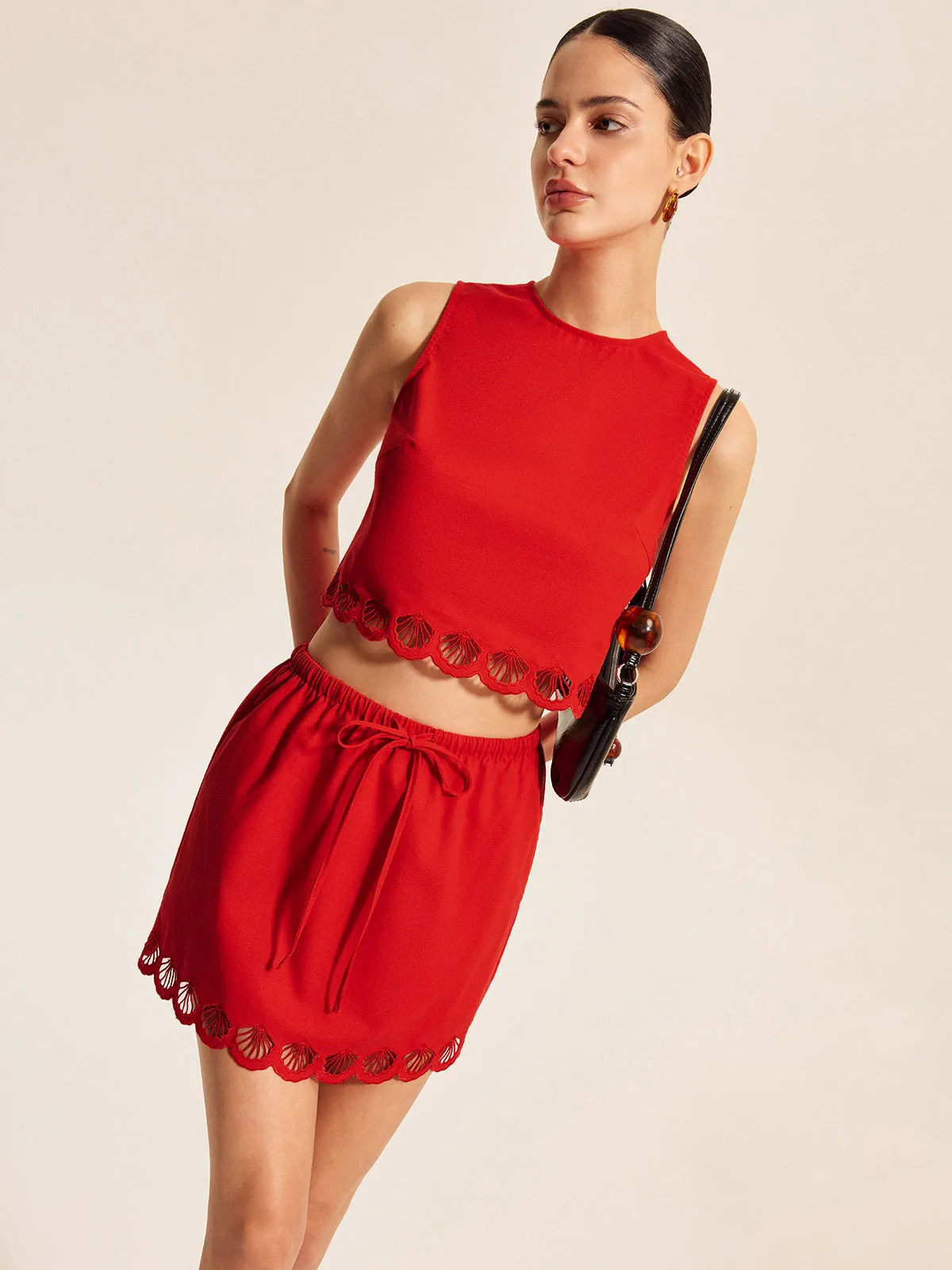 Cotton & Linen Scalloped Trim Skirt Set sold by COMMENSE product image thumbnail 4