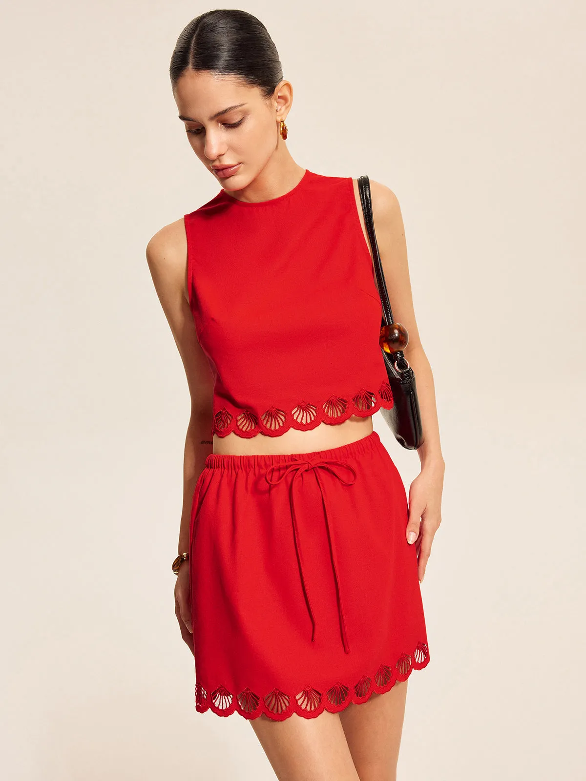 Cotton & Linen Scalloped Trim Skirt Set sold by COMMENSE