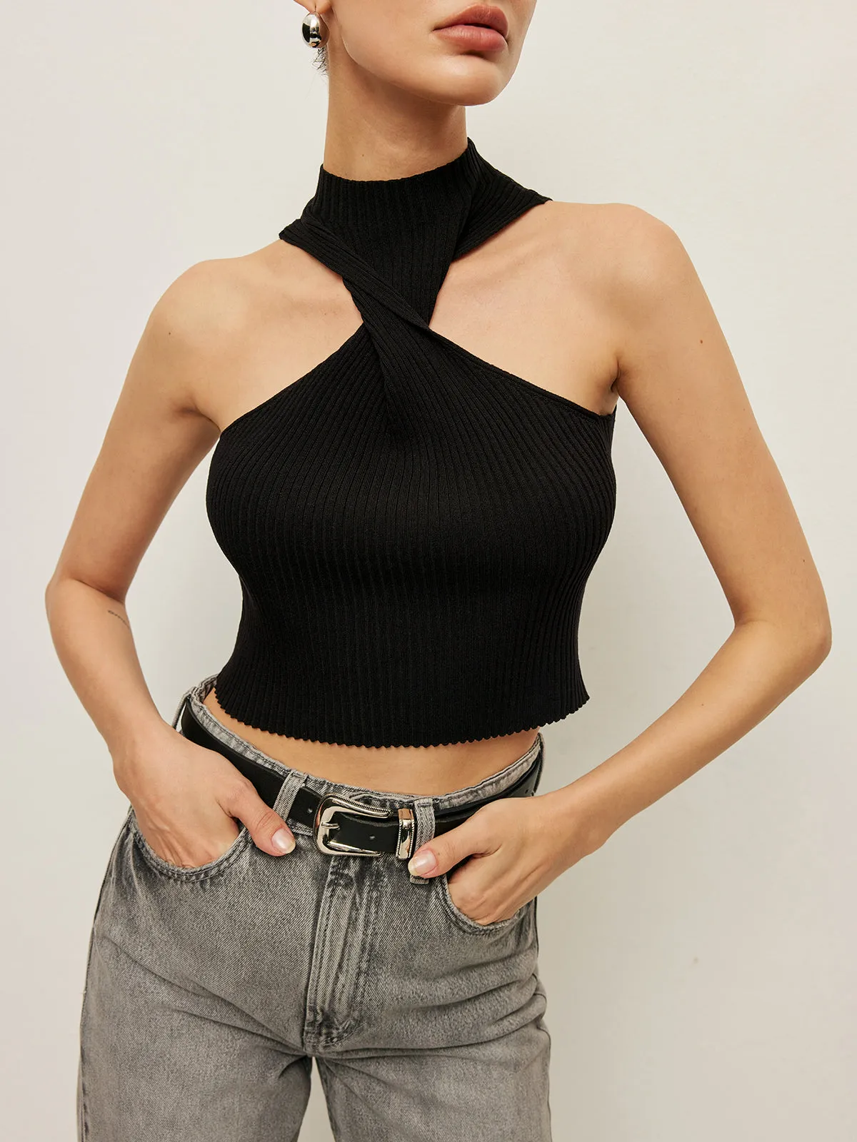 Ribbed Cross Halter Knit Top sold by COMMENSE product image thumbnail 5
