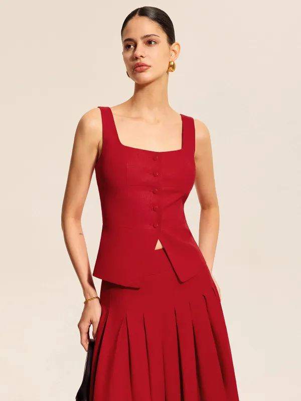 Cotton & Linen Square Neck Vest Top sold by COMMENSE