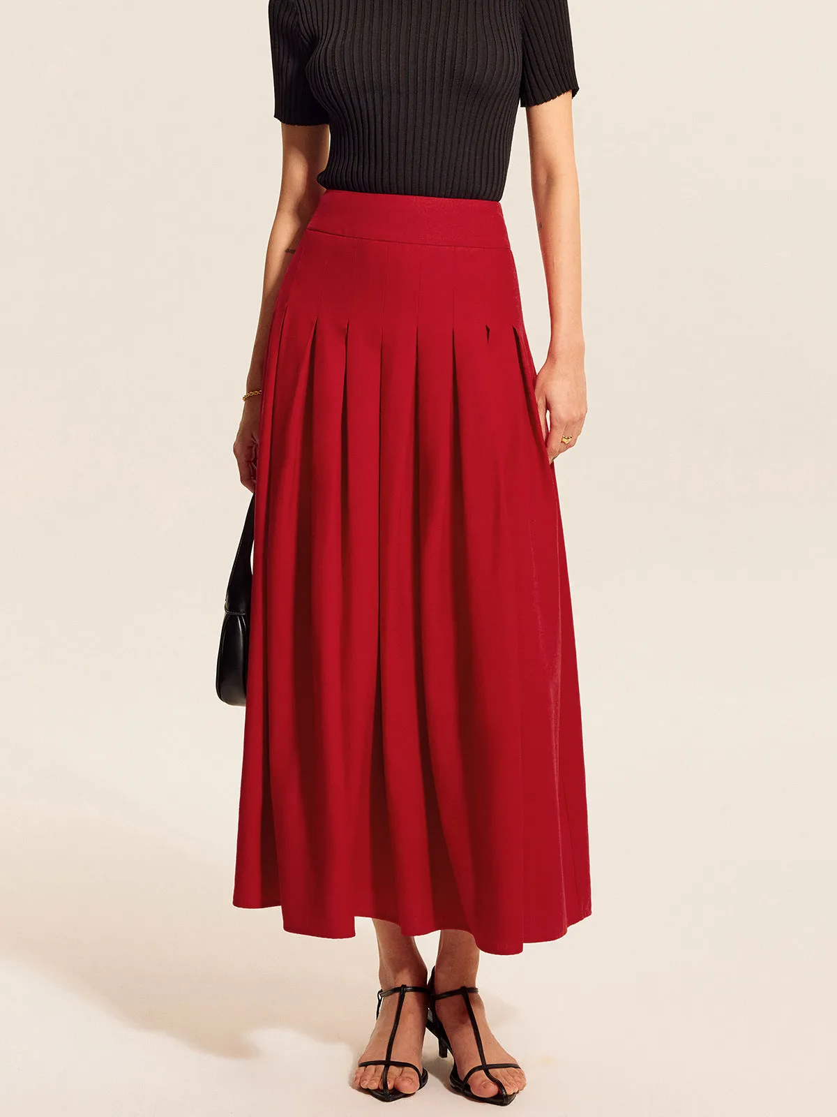 Cotton & Linen Pleated Slit Skirt sold by COMMENSE product image thumbnail 5