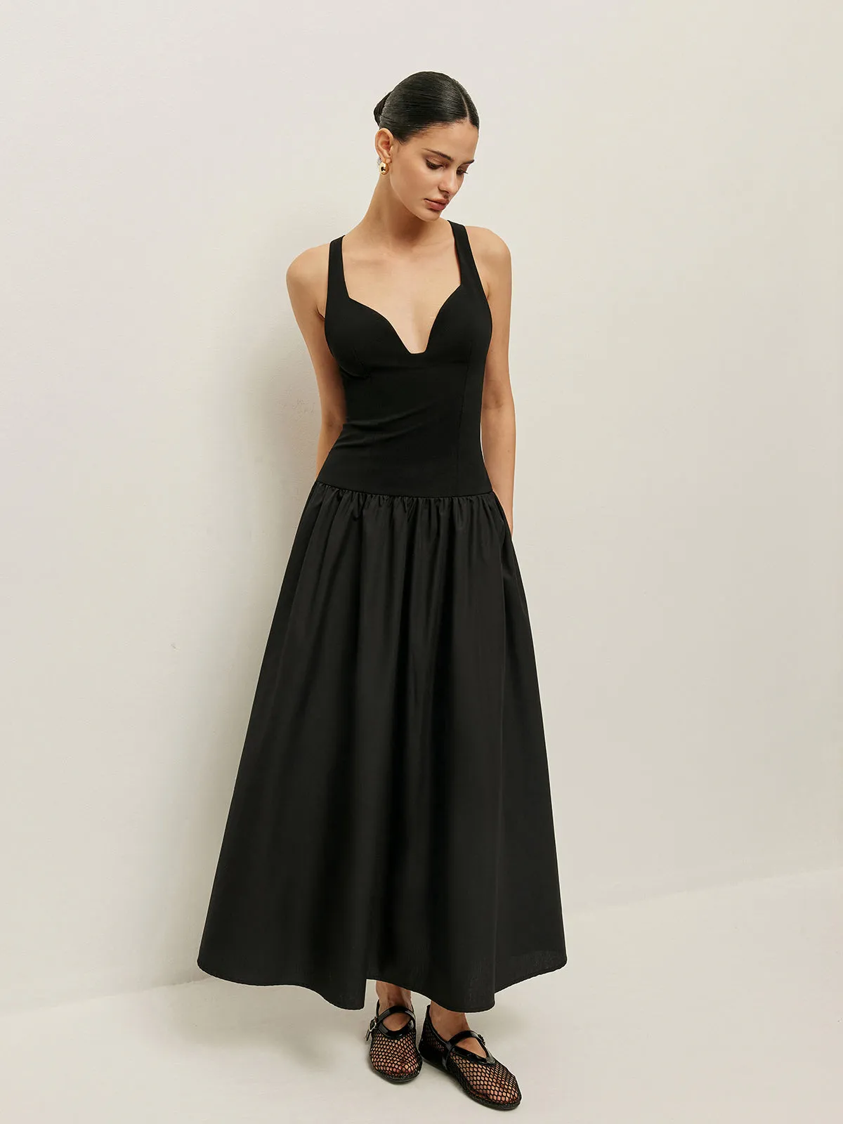 Cross Back Contrast Fabric Dress sold by COMMENSE product image thumbnail 4