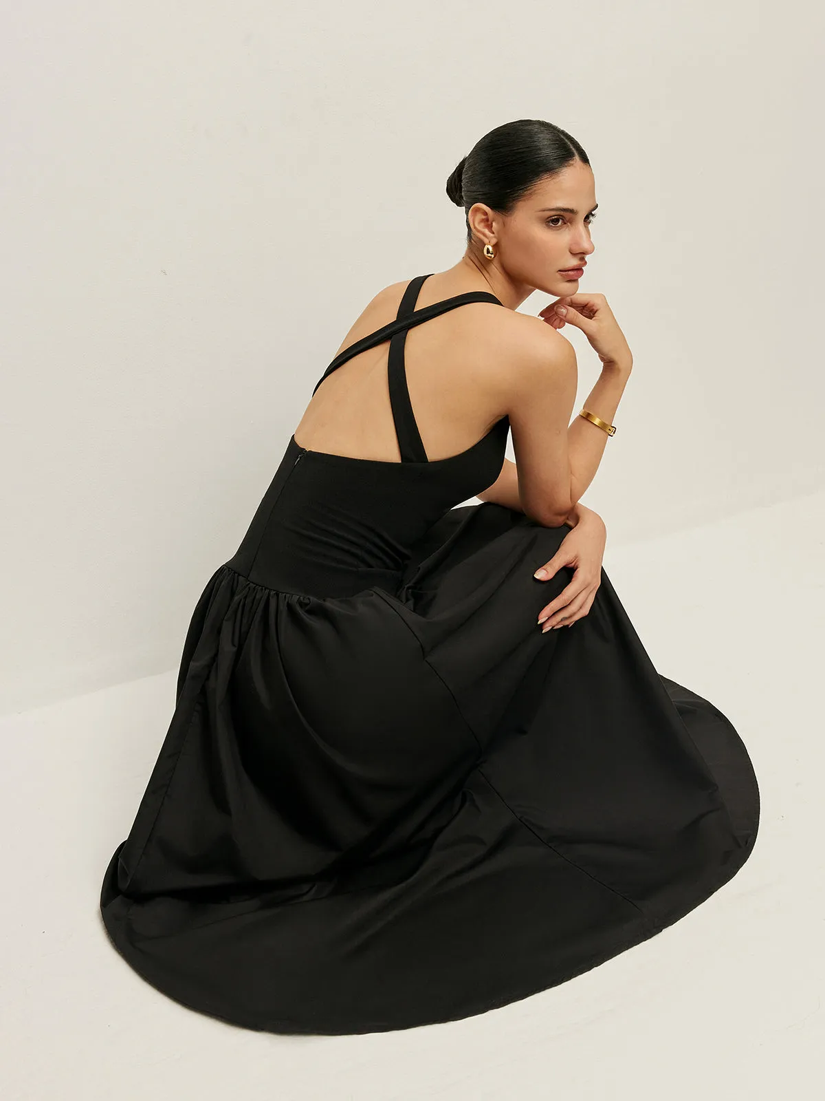 Cross Back Contrast Fabric Dress sold by COMMENSE