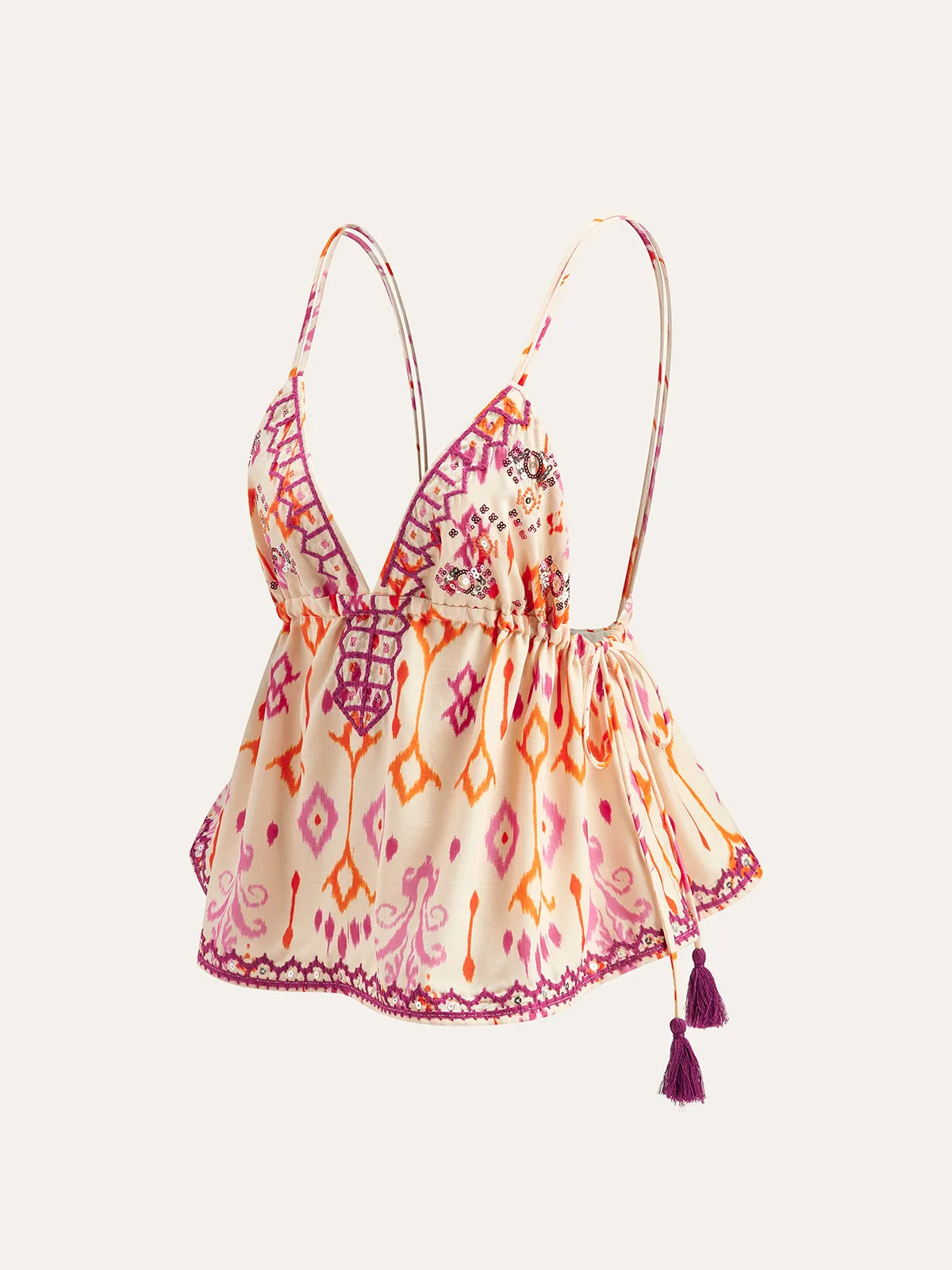 Embroidered Boho Tassel Tie Cami Top sold by COMMENSE product image thumbnail 2