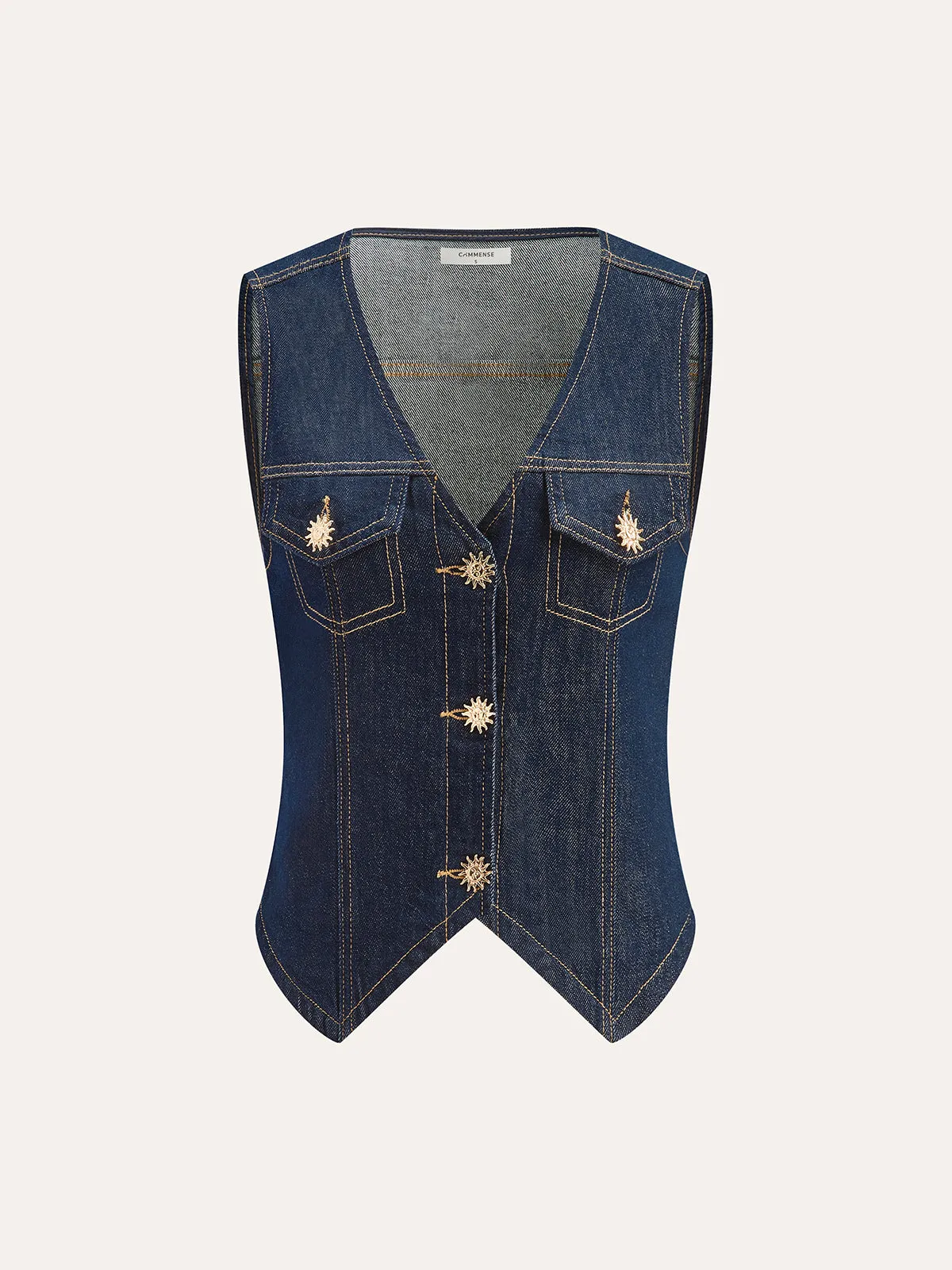 Metal Detail Denim Vest sold by COMMENSE