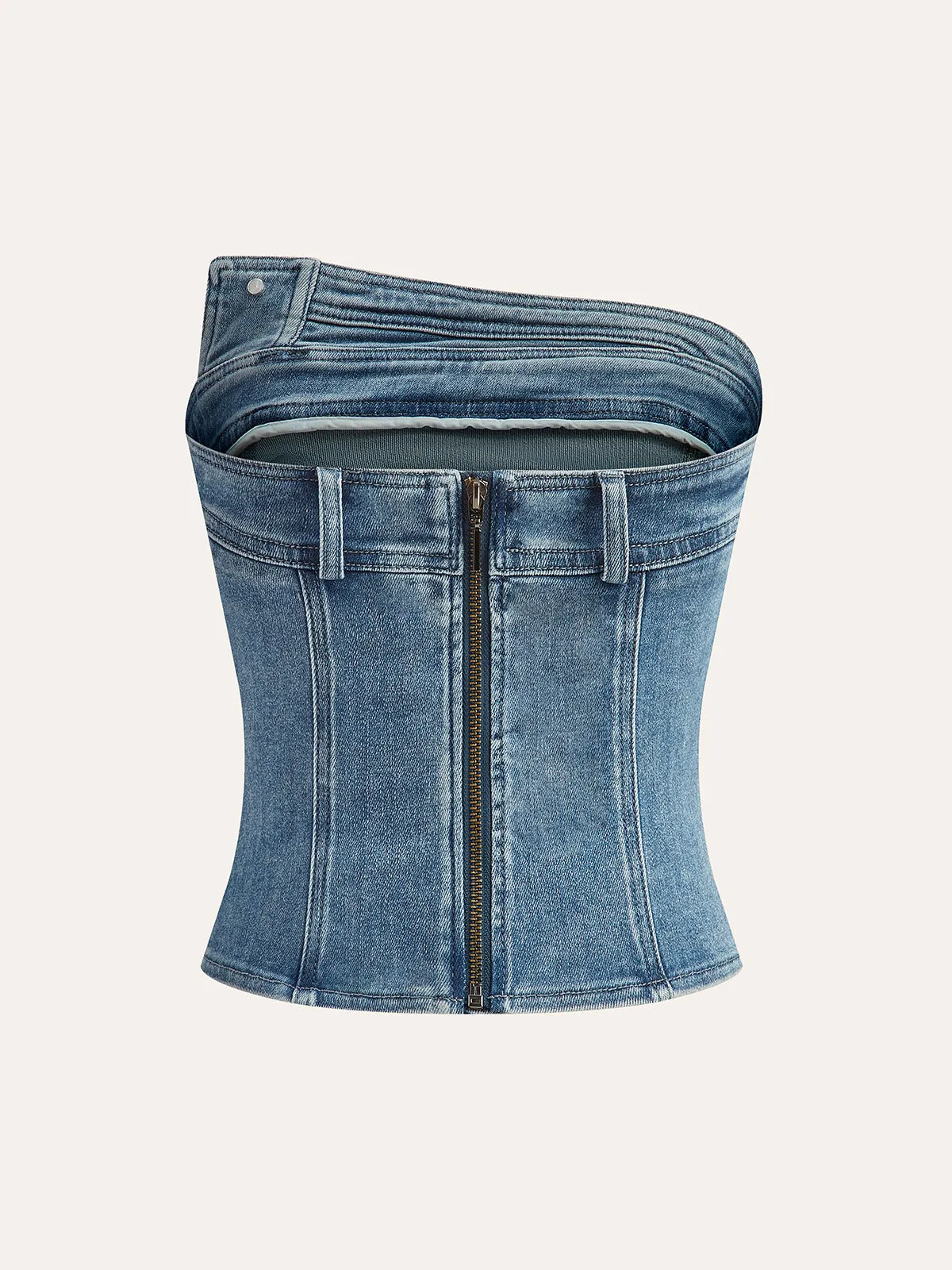 Asymmetrical Pleated Denim Strapless Top sold by COMMENSE product image thumbnail 2