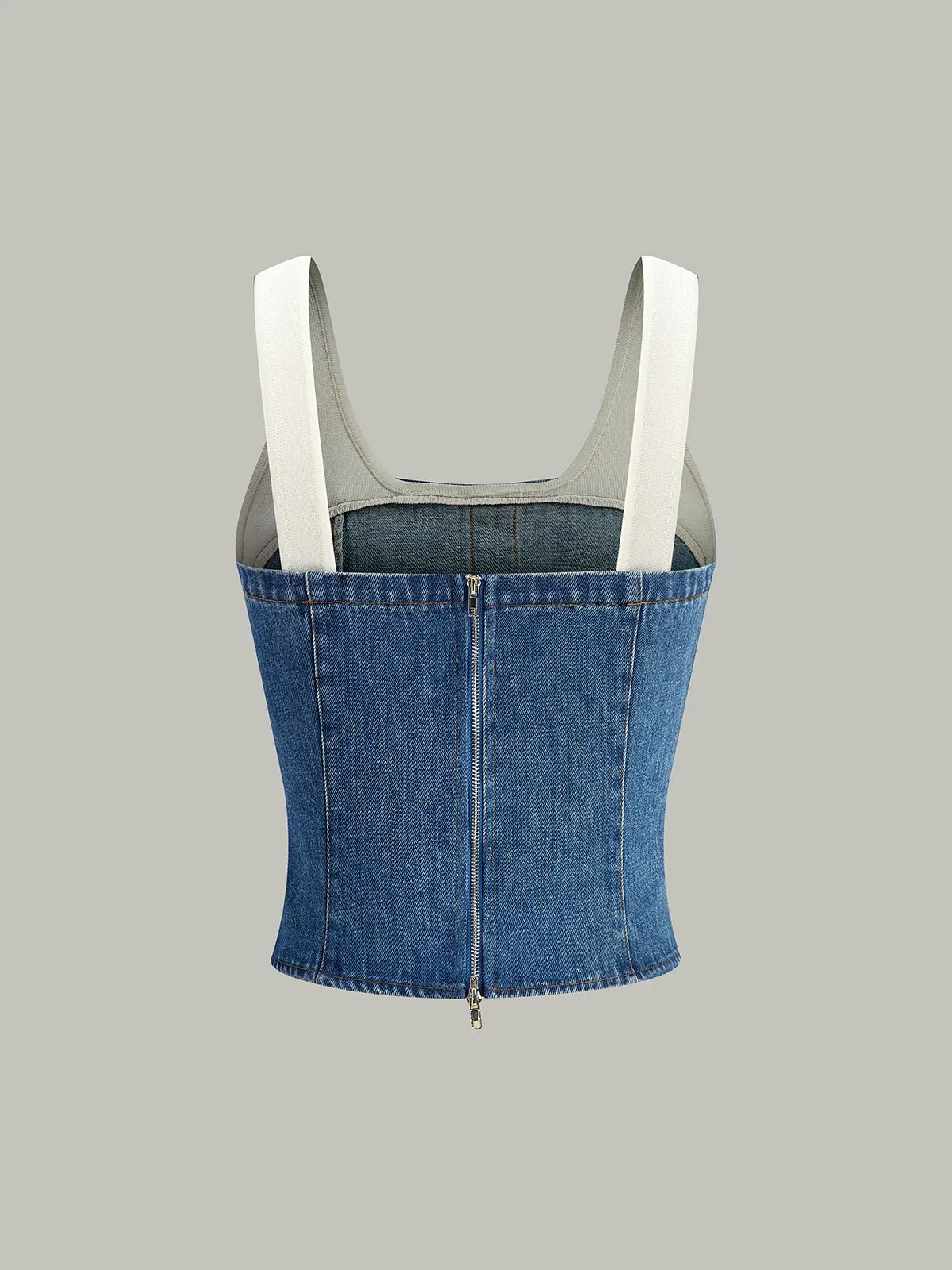Denim Panel Contrast Strap Corset Top sold by COMMENSE product image thumbnail 2