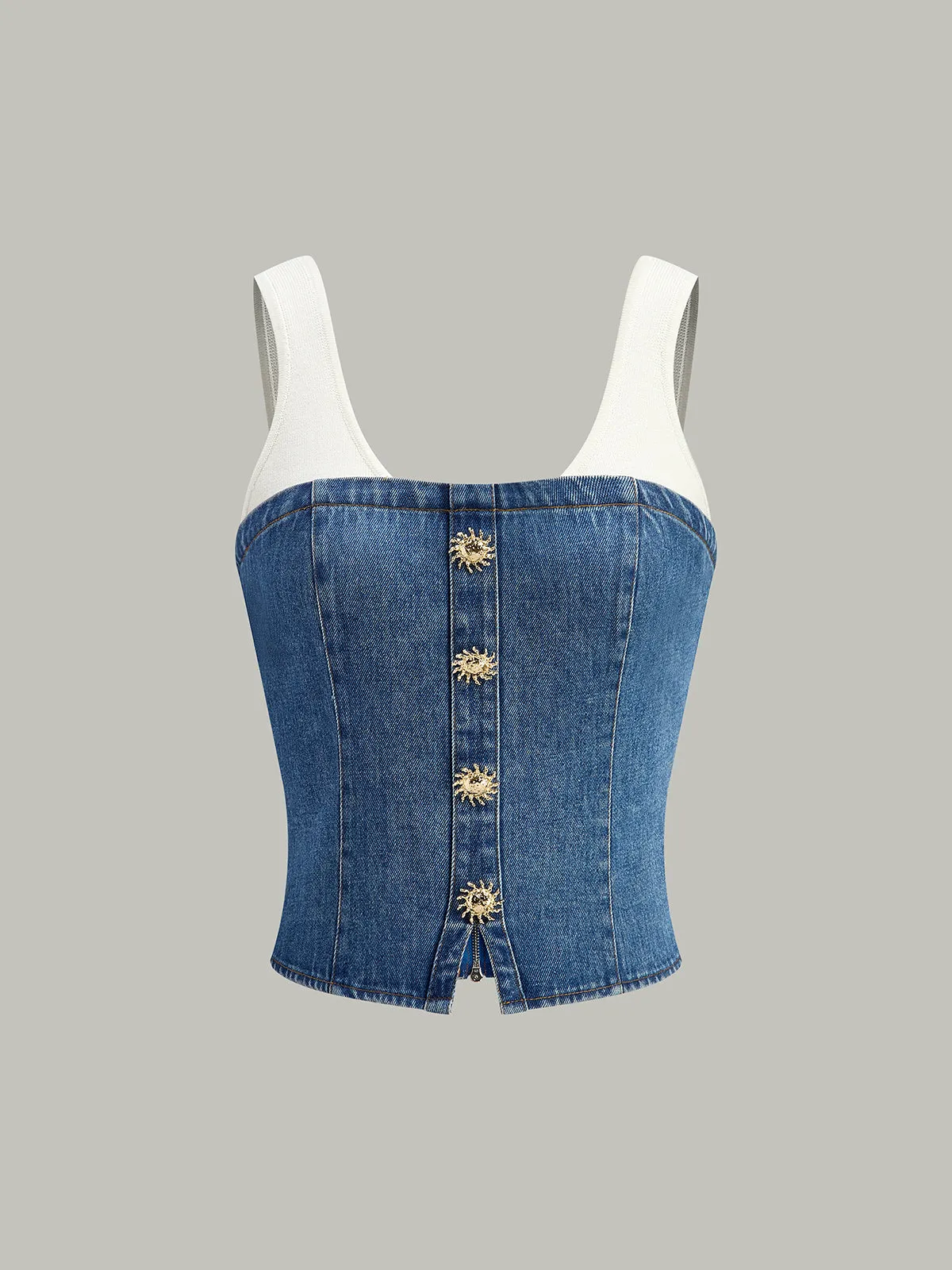 Denim Panel Contrast Strap Corset Top sold by COMMENSE