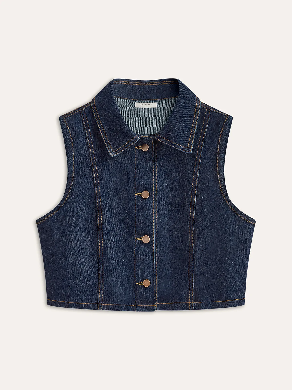 Denim Button-Up Sleeveless Vest sold by COMMENSE