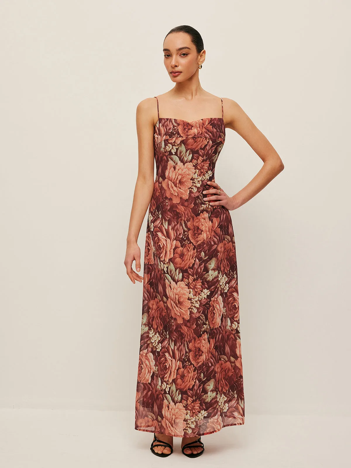 Semi-Sheer Floral Chiffon Cami Dress sold by COMMENSE product image thumbnail 2