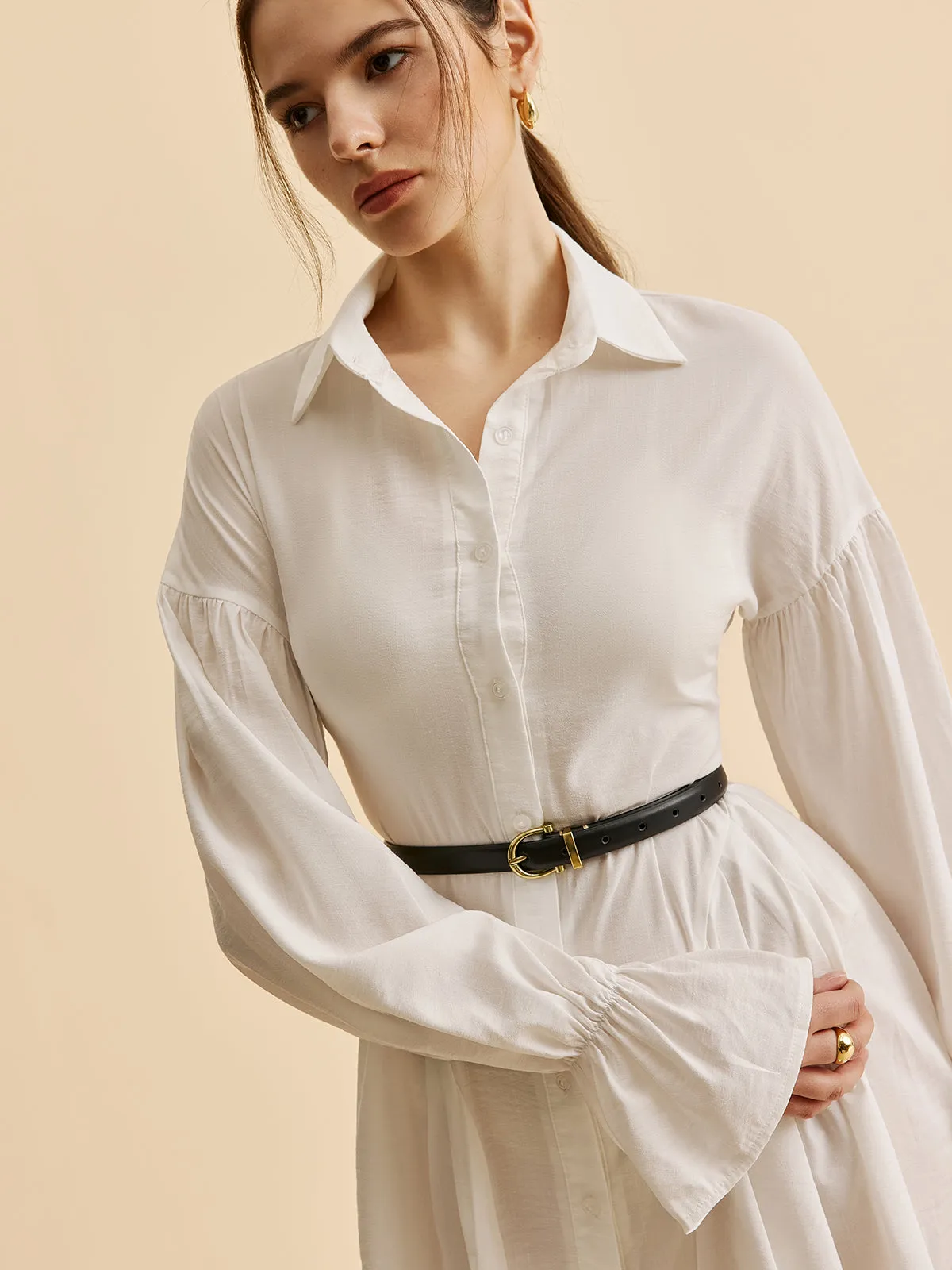 Semi-Sheer Balloon Sleeve Button-Up Shirt Dress sold by COMMENSE product image thumbnail 5