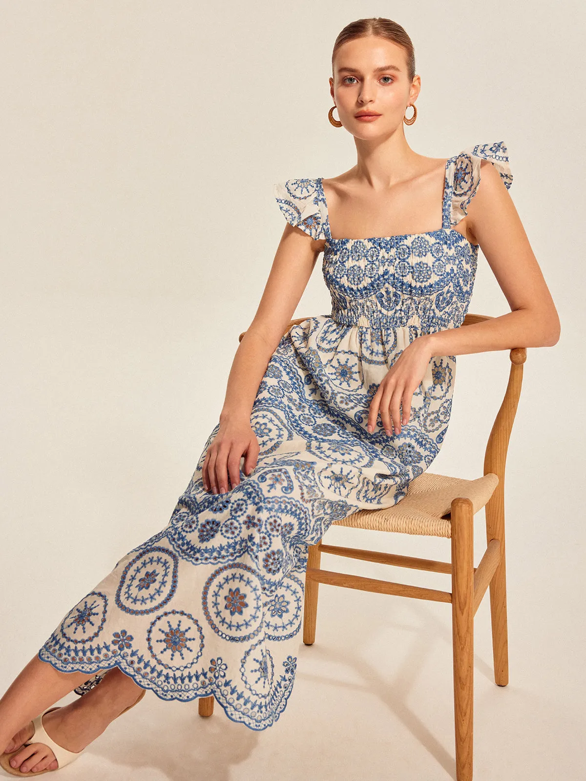 Semi-Sheer Boho Floral Back Cutout Dress sold by COMMENSE