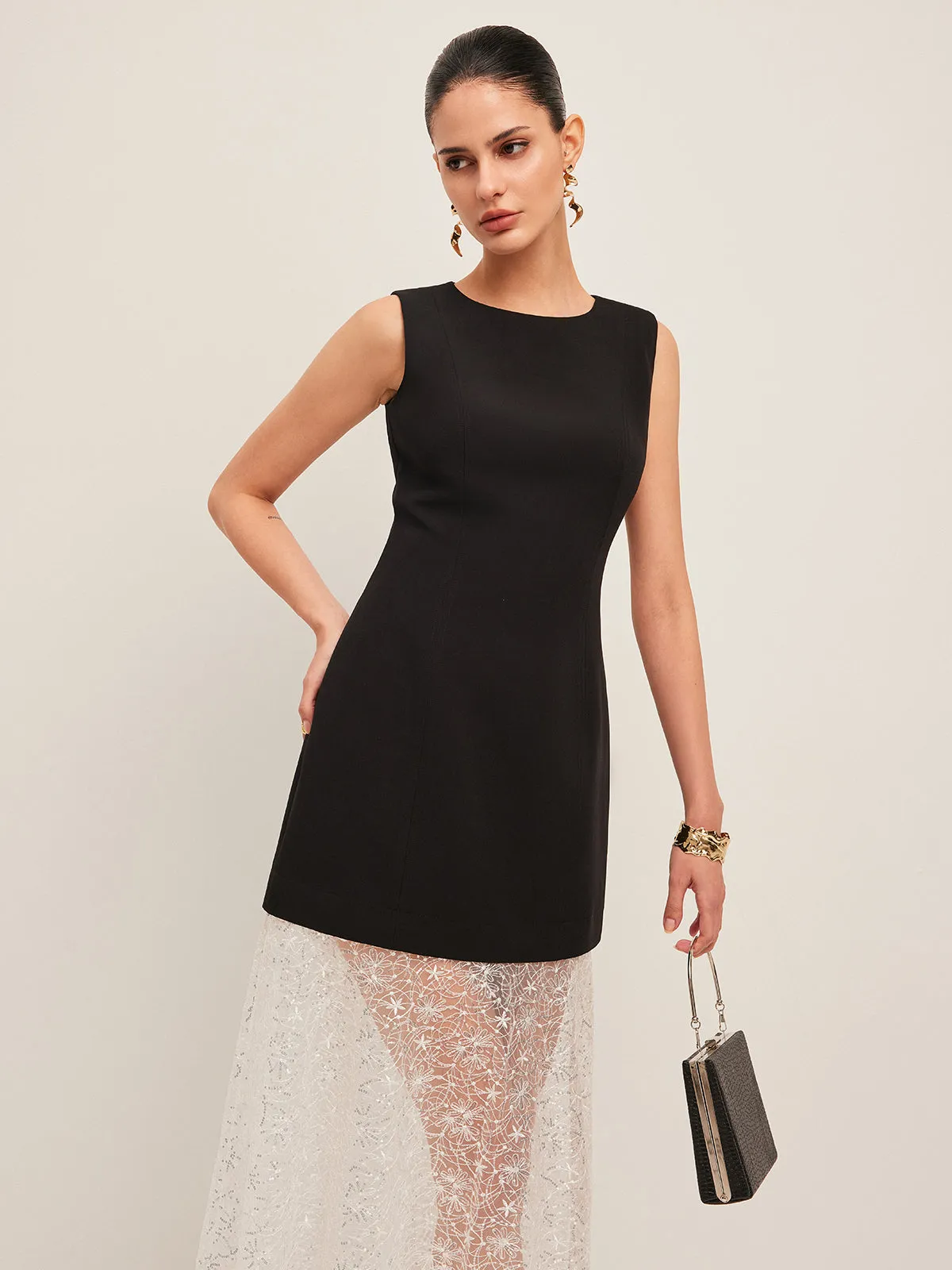 Sheer Lace Panel Sleeveless Dress sold by COMMENSE product image thumbnail 3