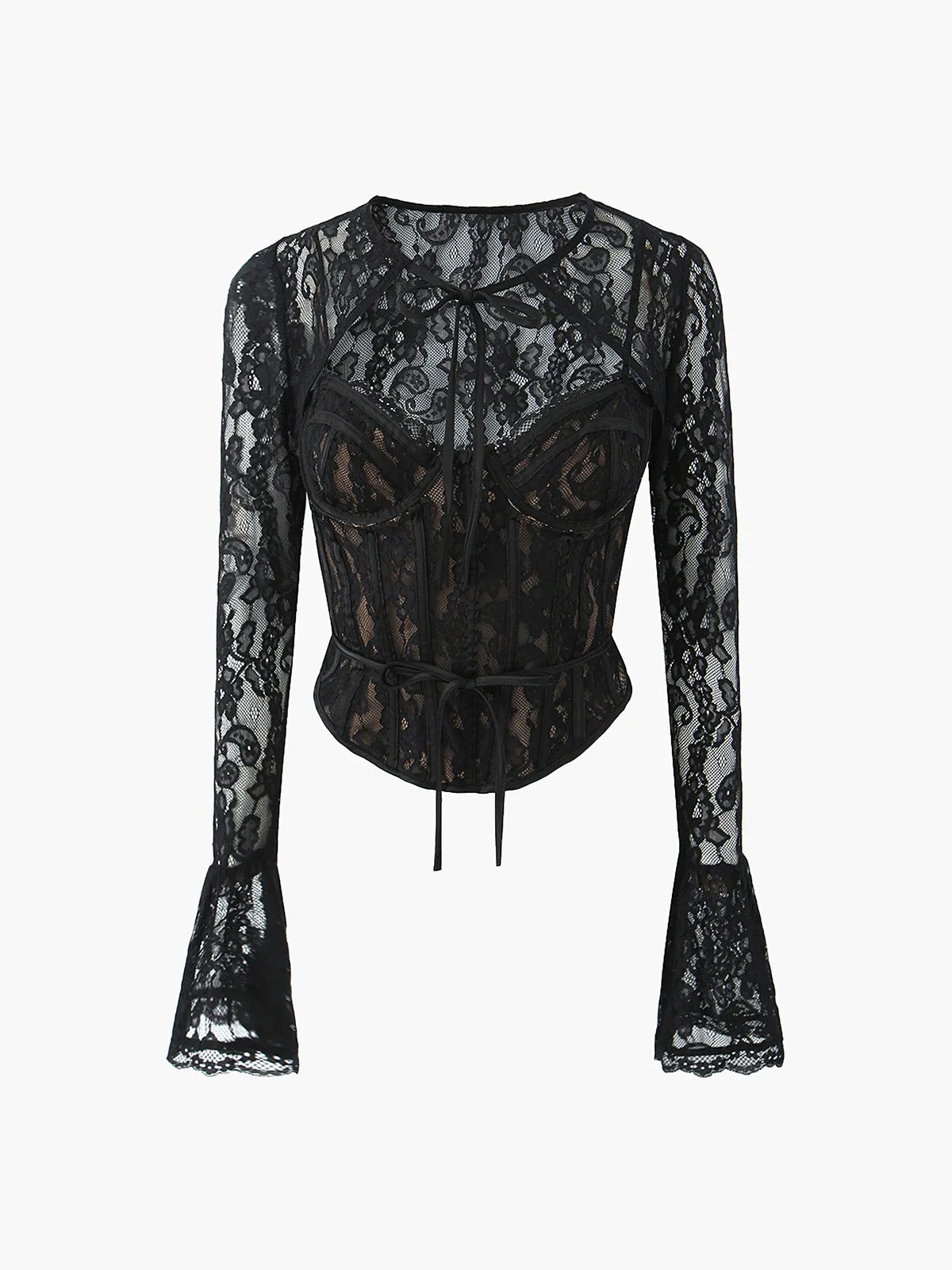 Semi-Sheer Sweetheart Neck Lace Tie Top sold by COMMENSE product image thumbnail 2