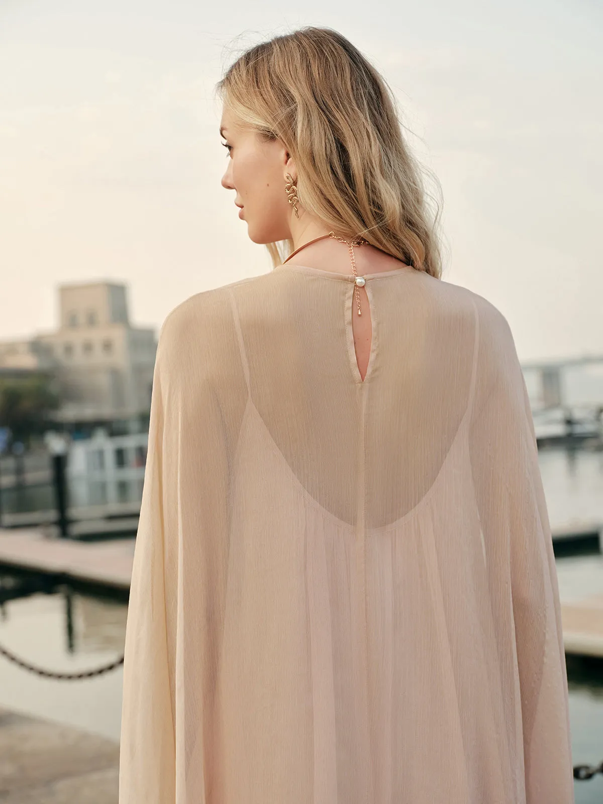 Semi-Sheer Chiffon Layered Dress With Cloak sold by COMMENSE product image thumbnail 4