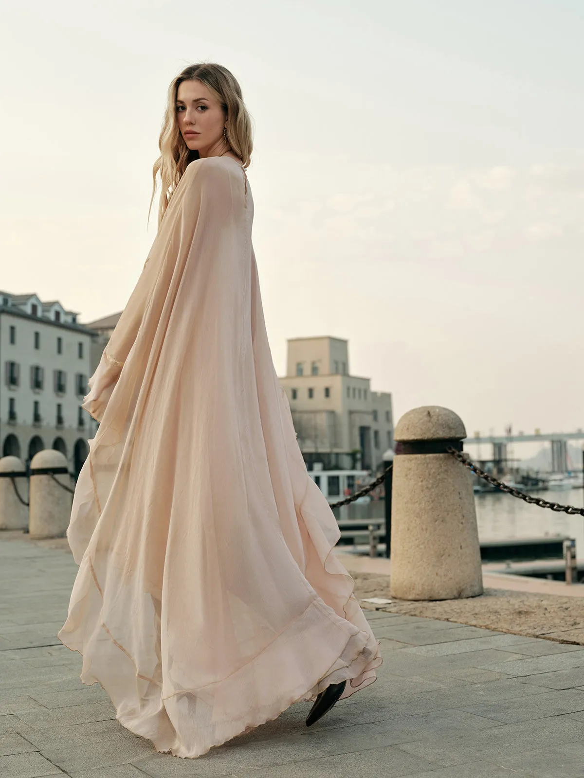Semi-Sheer Chiffon Layered Dress With Cloak sold by COMMENSE product image thumbnail 5