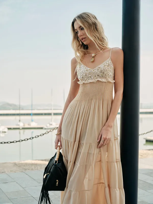 Semi-Sheer Embroidered Bustier Tiered Dress sold by COMMENSE