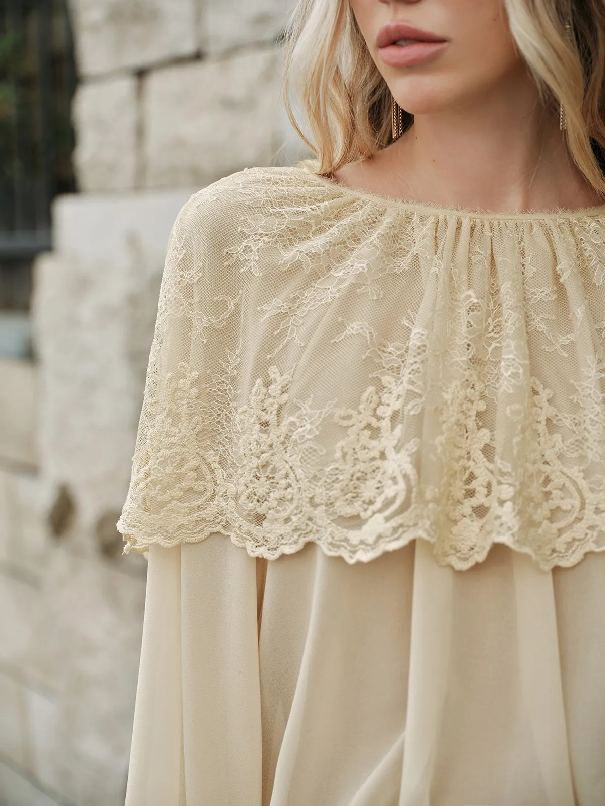Semi-Sheer Lace Chiffon Blouse sold by COMMENSE product image thumbnail 5