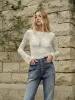 Semi-Sheer Floral Lace Long-Sleeve Top sold by COMMENSE
