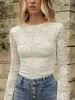 Semi-Sheer Floral Lace Long-Sleeve Top sold by COMMENSE