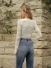 Semi-Sheer Floral Lace Long-Sleeve Top sold by COMMENSE