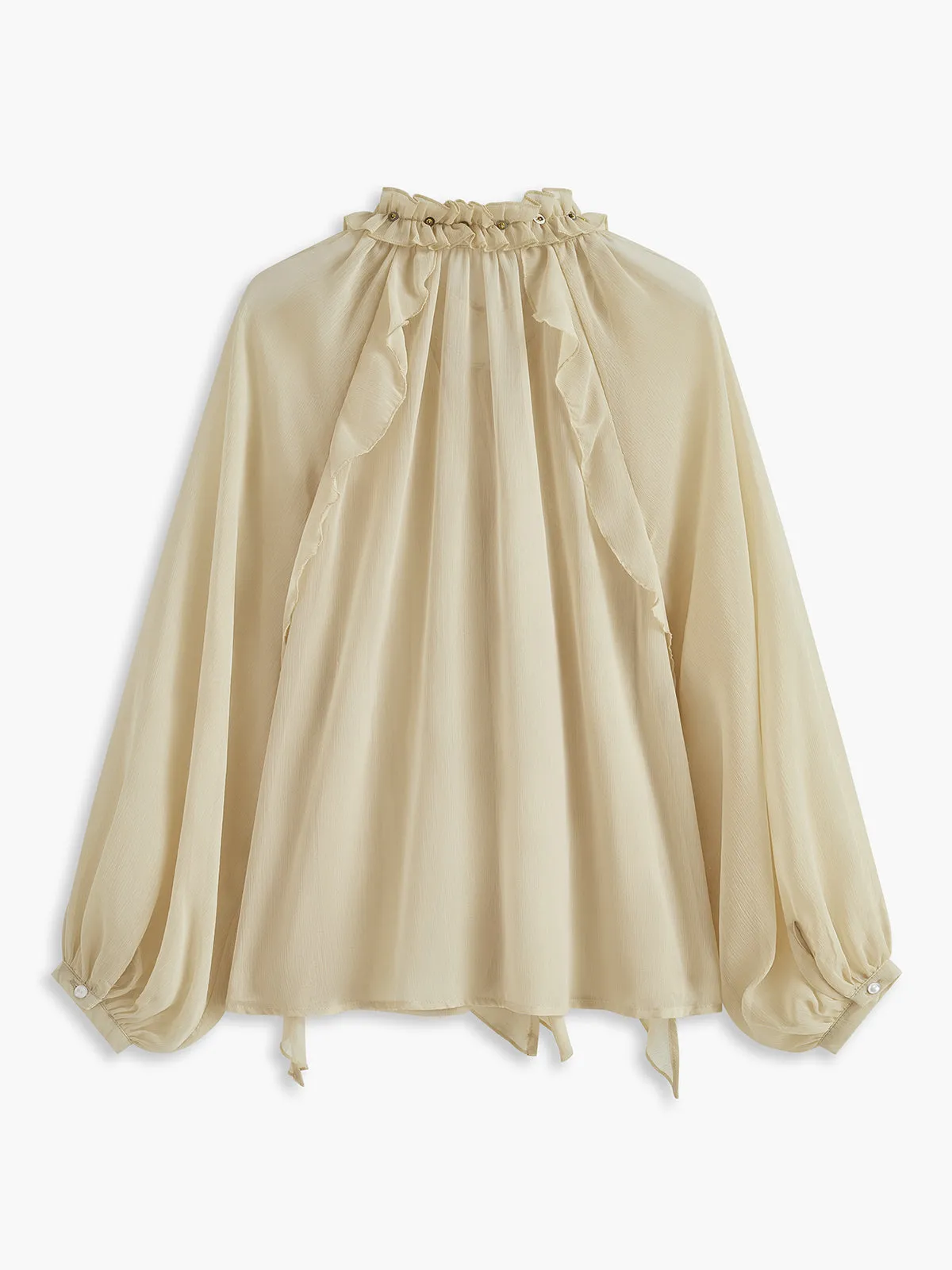 Semi-Sheer Metal Detail Chiffon Ruffled Blouse sold by COMMENSE product image thumbnail 4