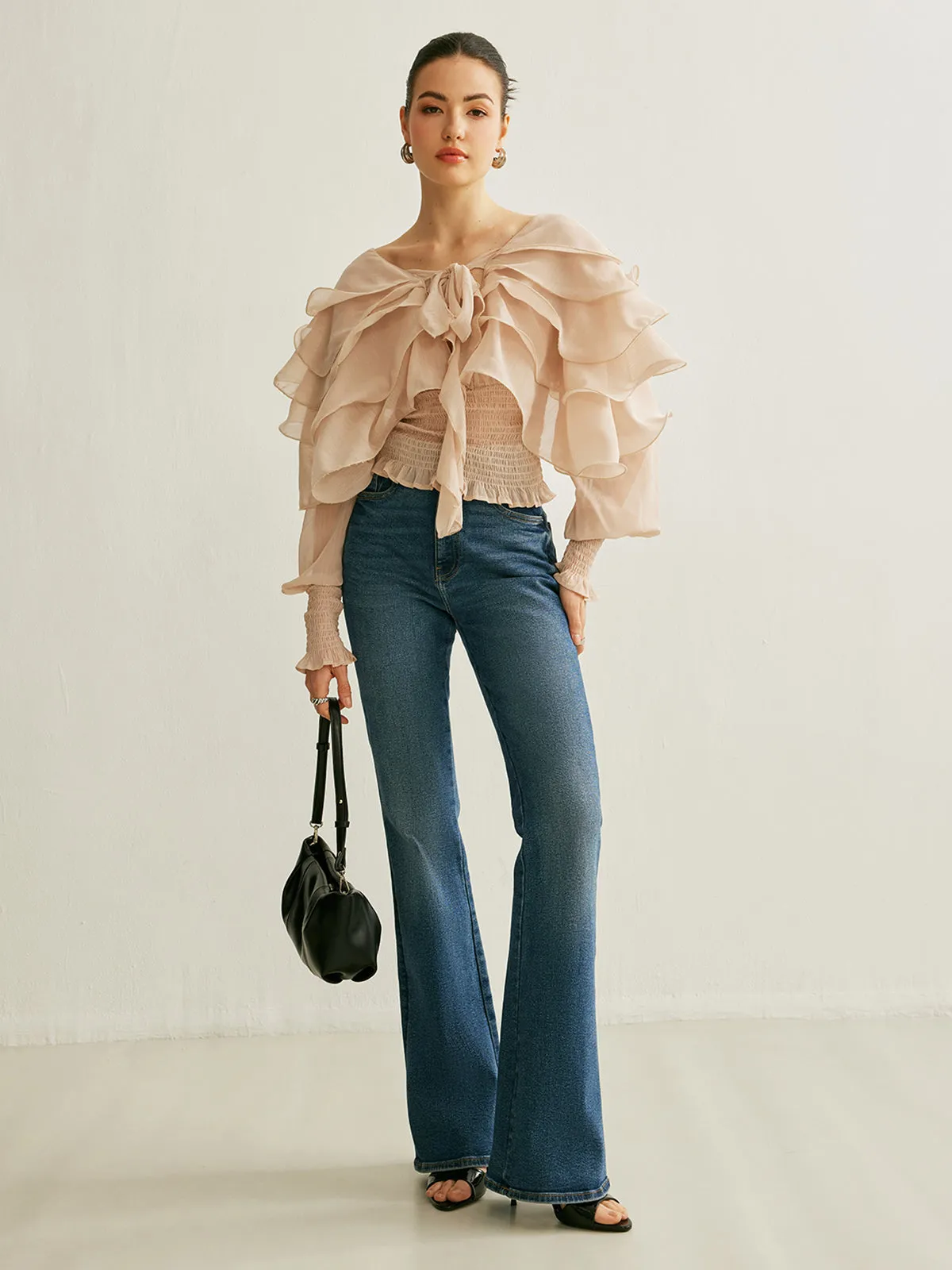 Semi-Sheer Chiffon Ruffle Backless Top sold by COMMENSE product image thumbnail 4