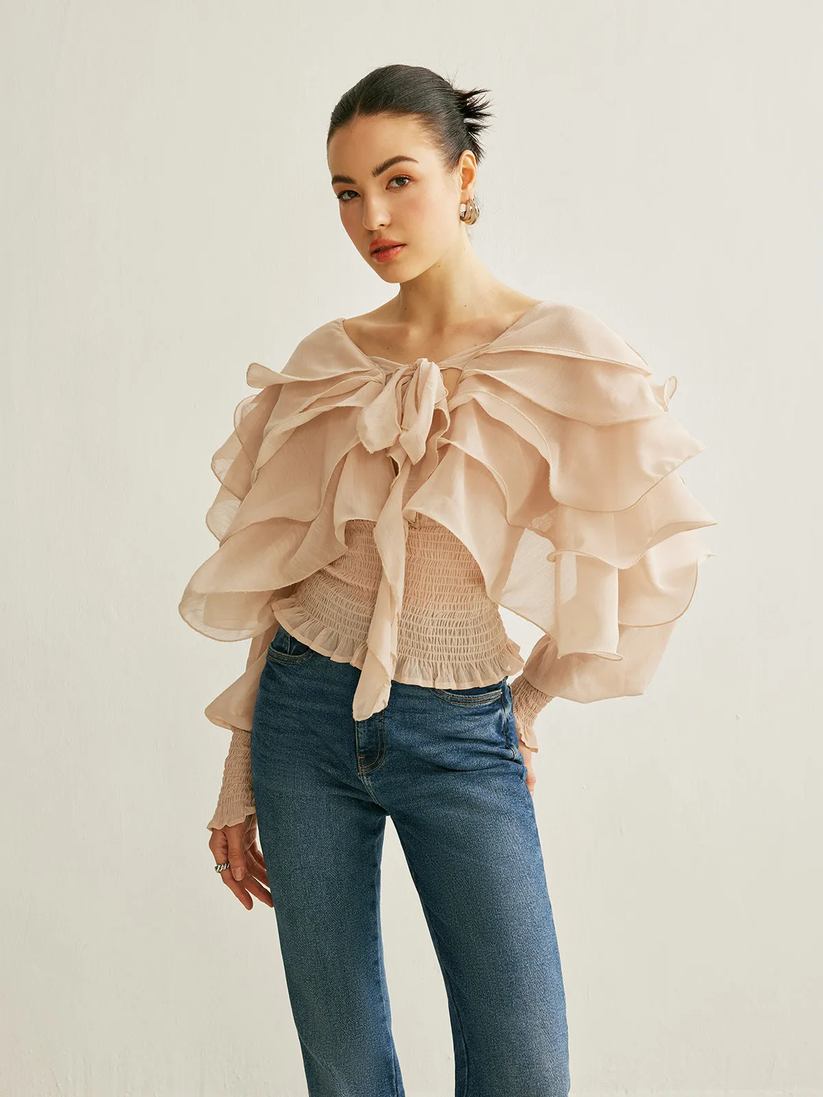 Semi-Sheer Chiffon Ruffle Backless Top sold by COMMENSE product image thumbnail 3