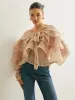 Semi-Sheer Chiffon Ruffle Backless Top sold by COMMENSE