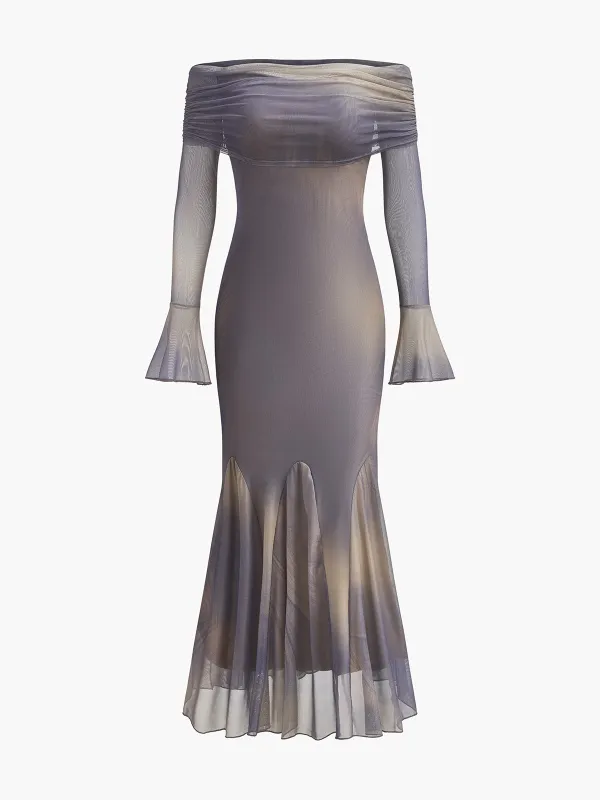 Semi-Sheer Off-Shoulder Bell Sleeves Dress sold by COMMENSE