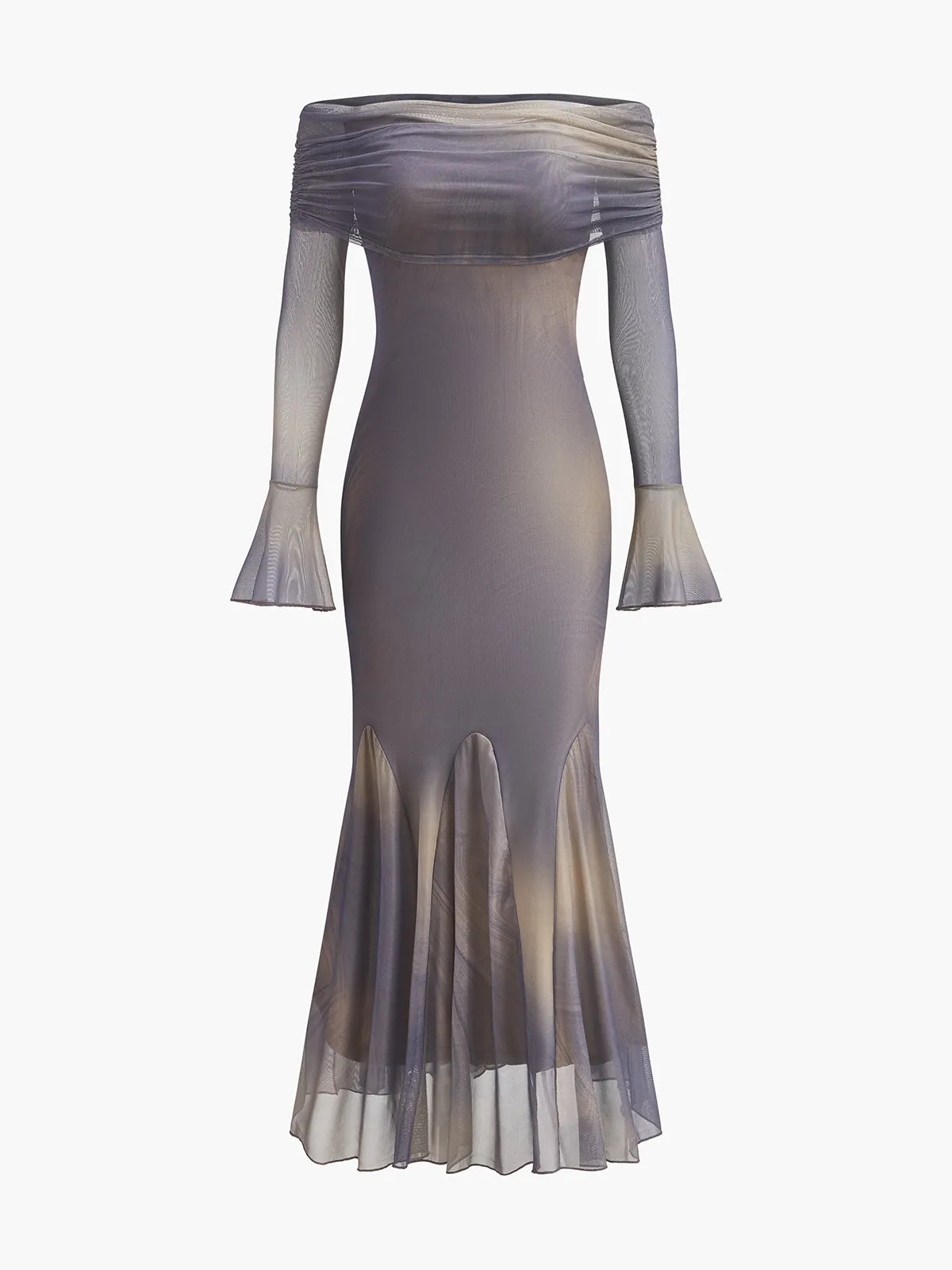 Semi-Sheer Off-Shoulder Bell Sleeves Dress sold by COMMENSE