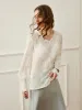 Semi-Sheer V-Neck Lantern Sleeve Embroidered Top sold by COMMENSE