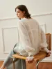 Semi-Sheer V-Neck Lantern Sleeve Embroidered Top sold by COMMENSE