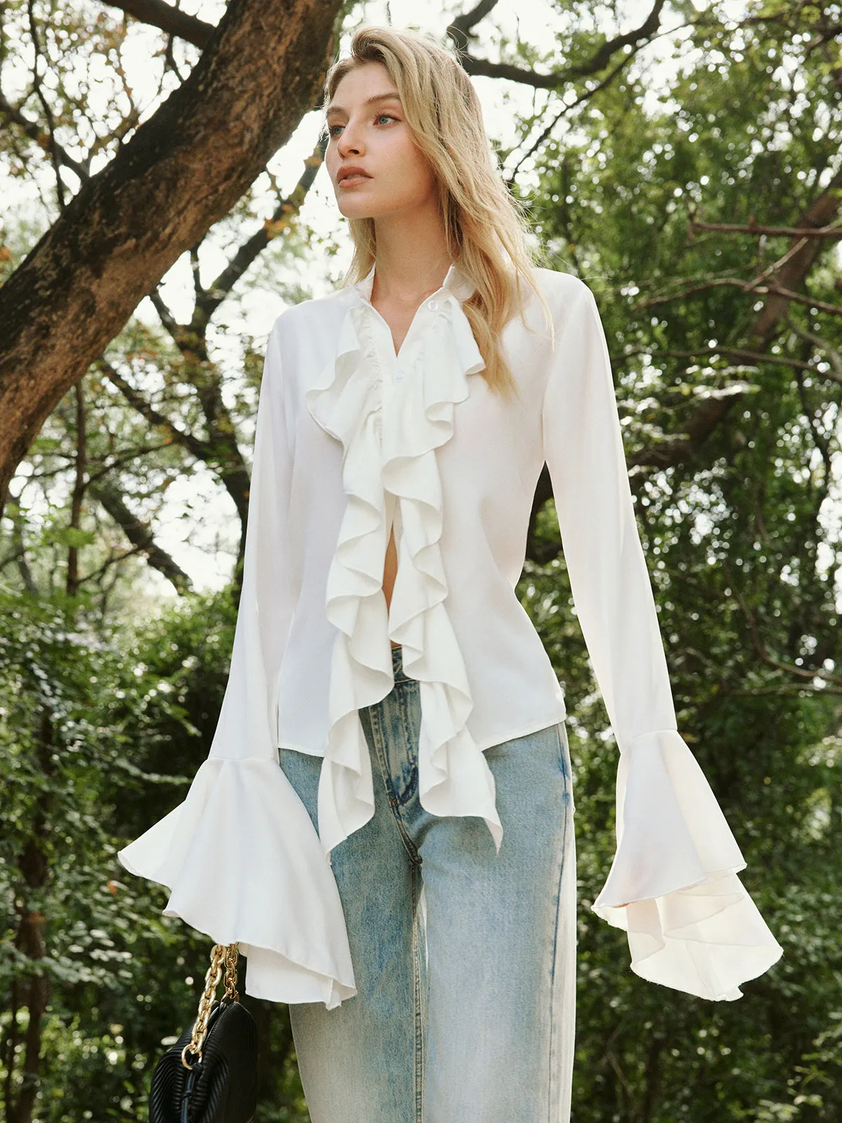 Semi-Sheer Button Ruffle Thin Blouse sold by COMMENSE product image thumbnail 5
