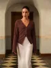 Semi-Sheer V-Neck Split Lace Blouse sold by COMMENSE