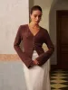 Semi-Sheer V-Neck Split Lace Blouse sold by COMMENSE