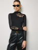 Semi-Sheer Mesh-Floral Slim Jersey Top sold by COMMENSE