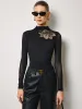 Semi-Sheer Mesh-Floral Slim Jersey Top sold by COMMENSE