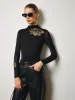 Semi-Sheer Mesh-Floral Slim Jersey Top sold by COMMENSE