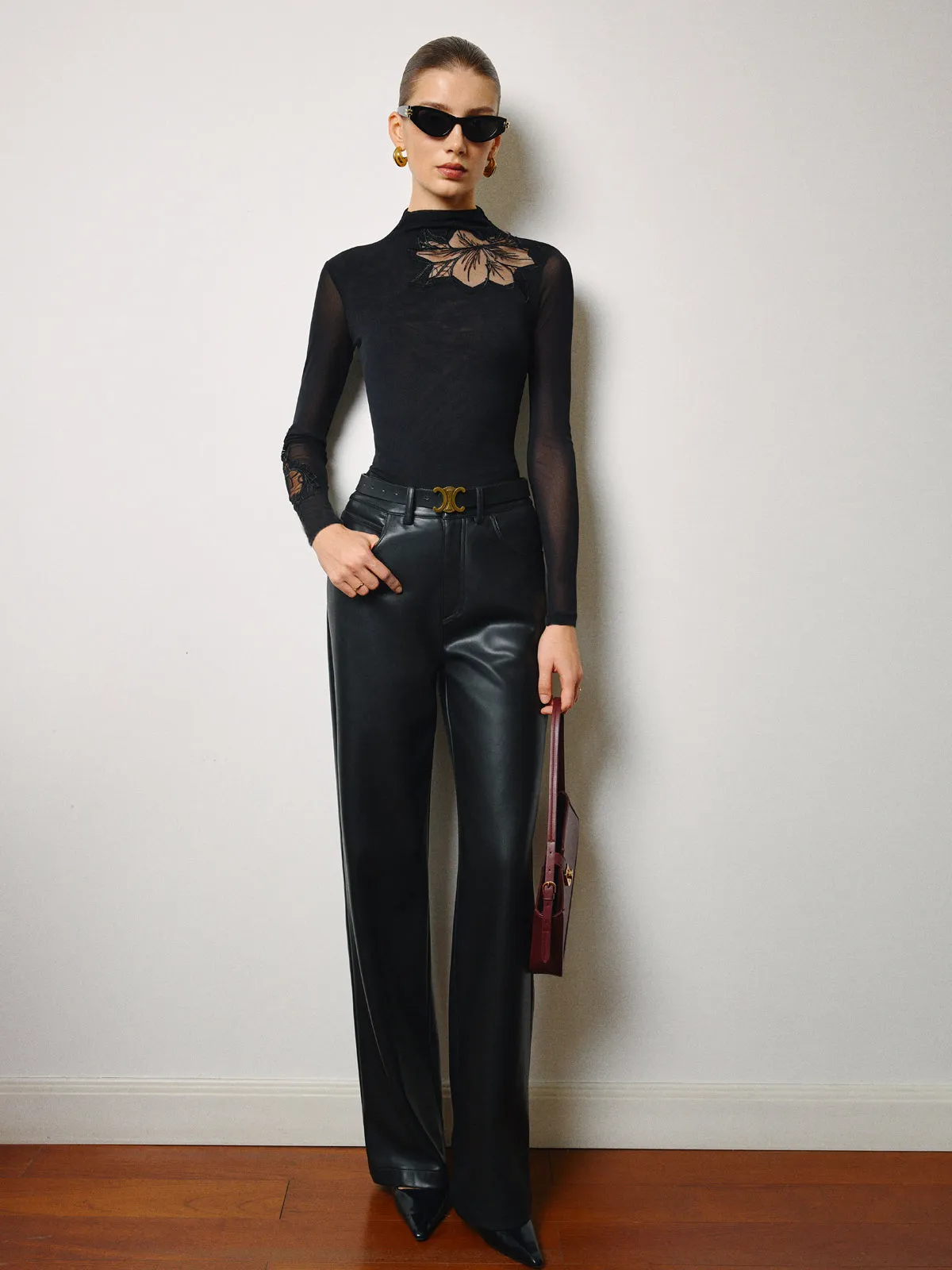 Semi-Sheer Mesh-Floral Slim Jersey Top sold by COMMENSE product image thumbnail 2