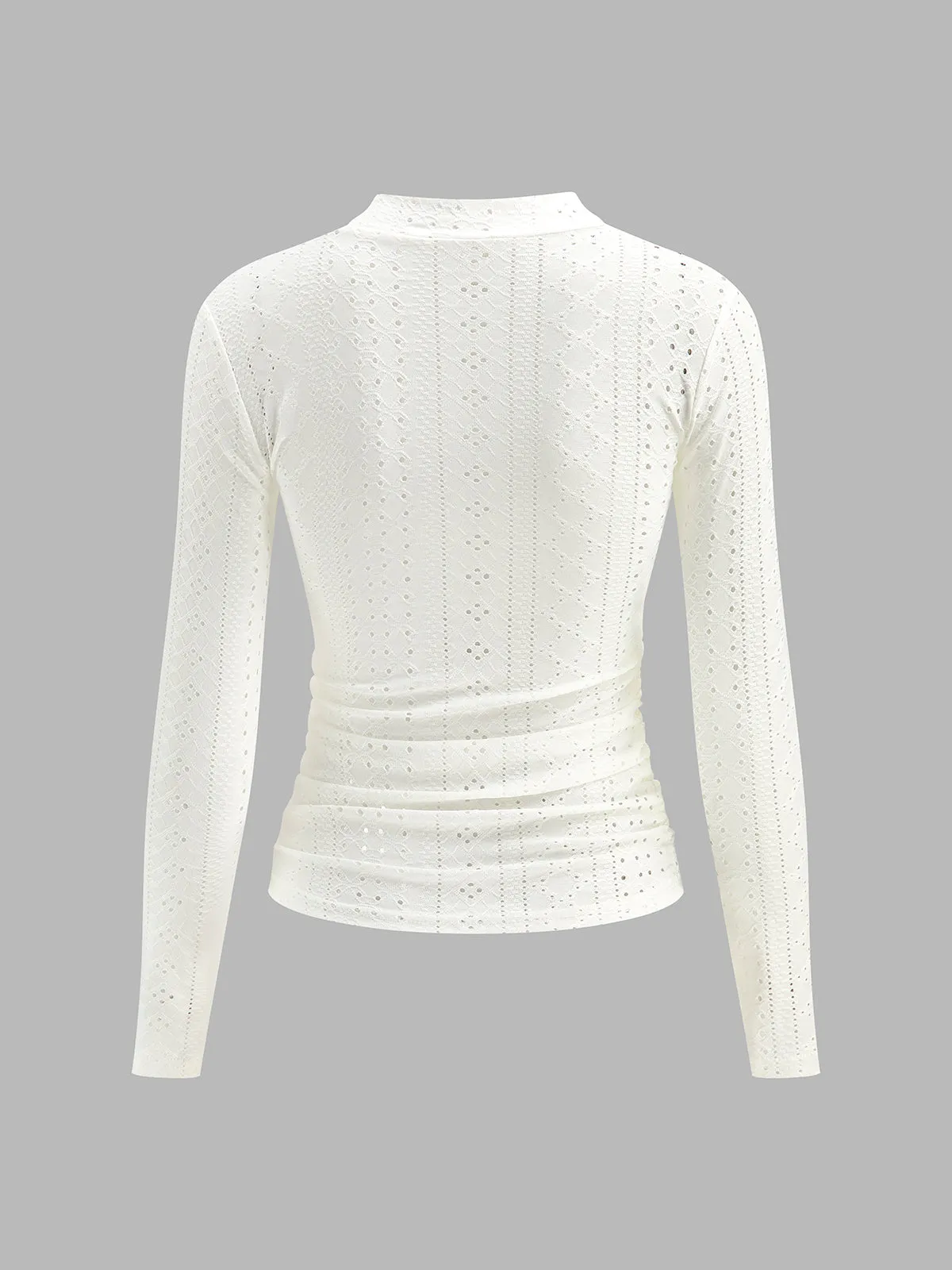 Semi-Sheer Stand Collar Side-Pleated Skinny Top sold by COMMENSE product image thumbnail 2