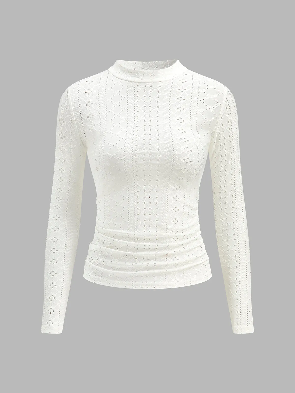 Semi-Sheer Stand Collar Side-Pleated Skinny Top sold by COMMENSE