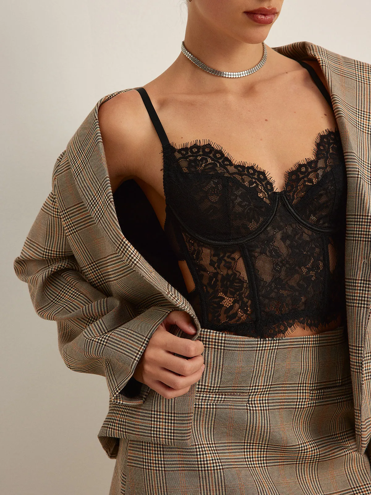 Sheer Lace Crop Corset sold by COMMENSE