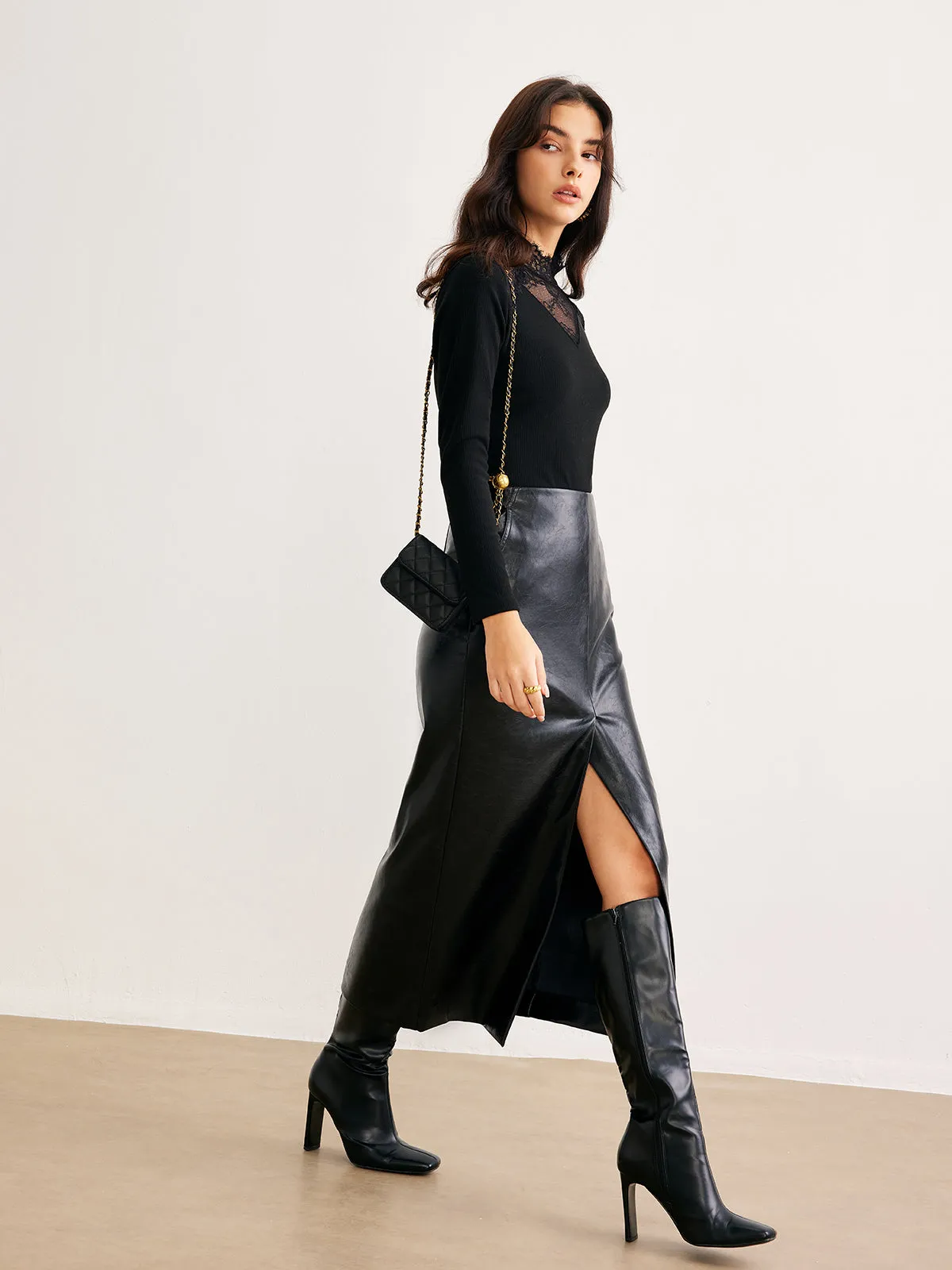 Sheer Lace Detail Slim Knit Top sold by COMMENSE product image thumbnail 3