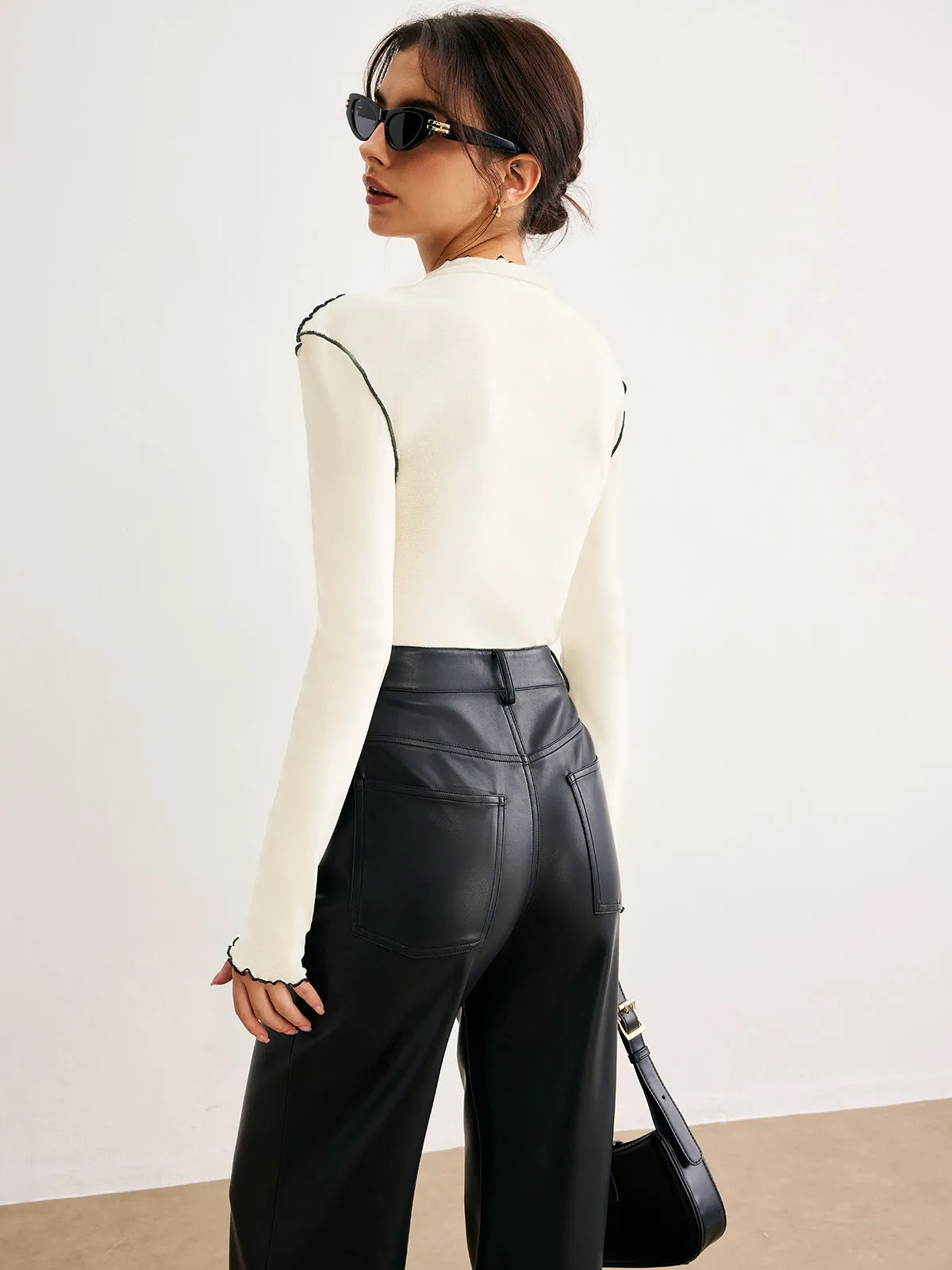 Semi-Sheer Contrast Lettuce Trim T-Shirt sold by COMMENSE product image thumbnail 4