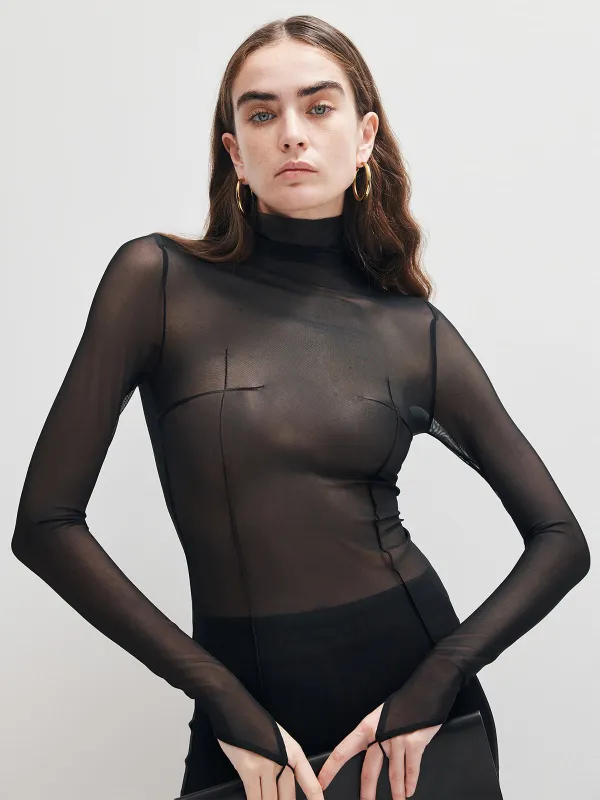 Mock Neck Sheer Mesh Thin T-Shirt sold by COMMENSE