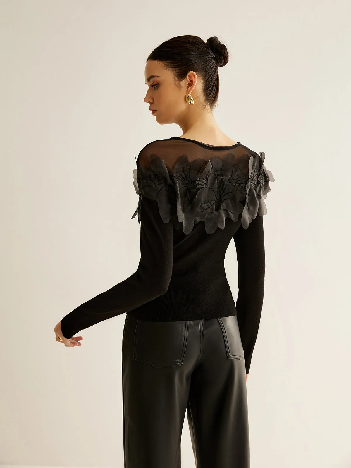 Semi-Sheer Floral Decor Slim Blouse sold by COMMENSE product image thumbnail 2
